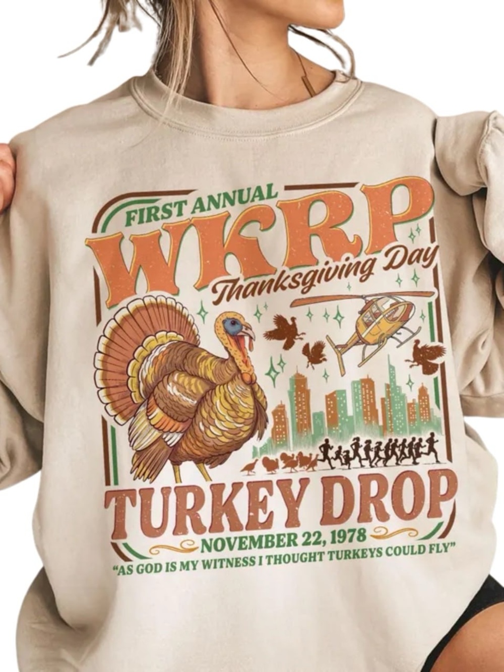 Sand Thanksgiving Turkey Drop Graphic Sweatshirt